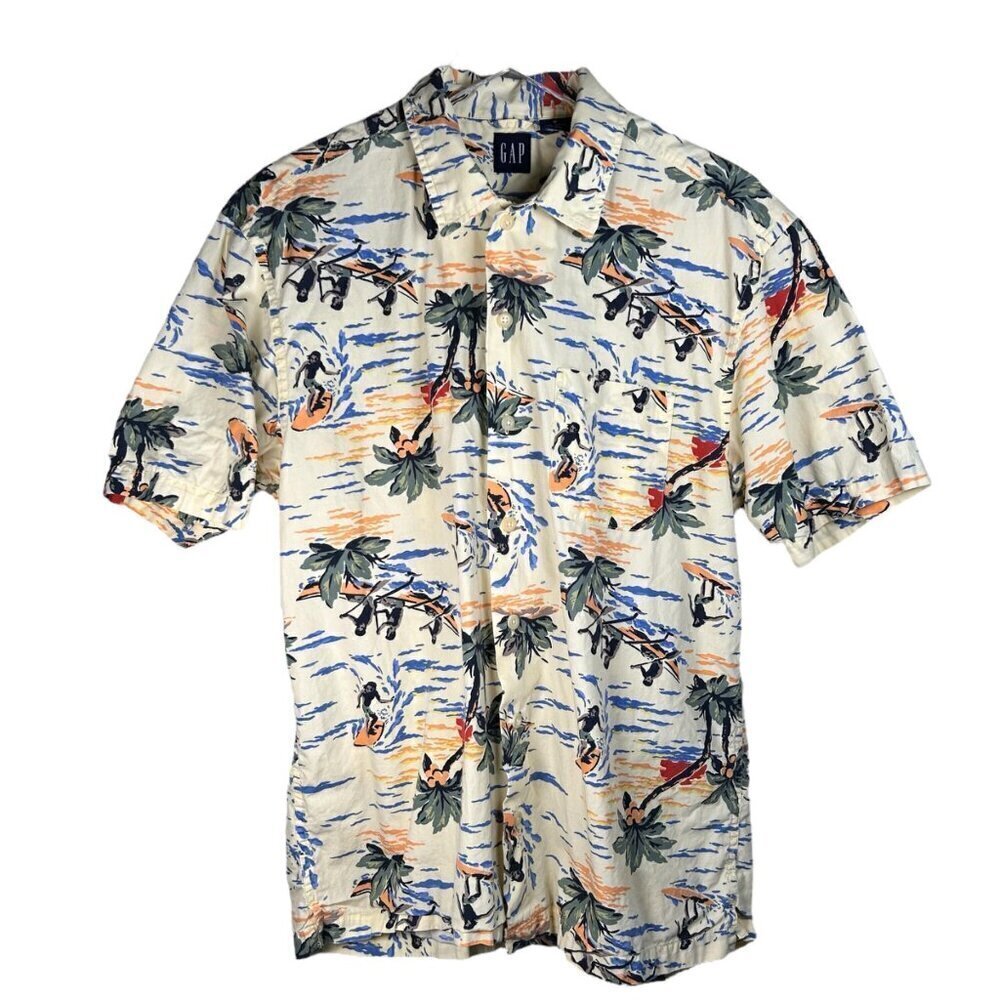 Gap Medium Men Cotton Hawaiian Shirt Short Sleeve Tropical Floral